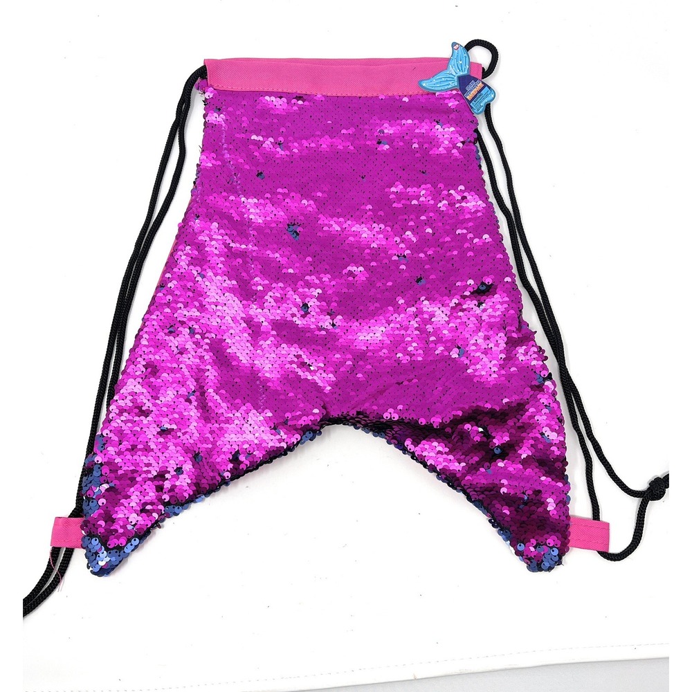 Sequin Mermaid Tail Drawstring Backpack Pink‎